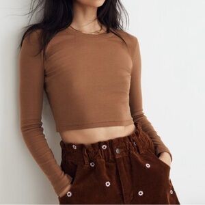 Madewell  Fine Ribbed Supercrop Crewneck Long-Sleeve Tee Size XL